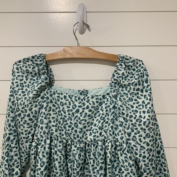 Janie and Jack | Dress Animal Print Teal Long Sleeve Square Neck- Size 16 - Picture 2 of 8